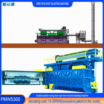 Hoog zuiverheidsdraadstaaf spoel Shot Blasting Reiniging Machine in groene kleur Chamber Shell