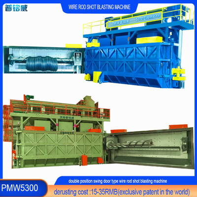 Aanpassing Laag geluid Groene kleur PLC-besturing Draadstaaf spoel Shot Blasting Machine