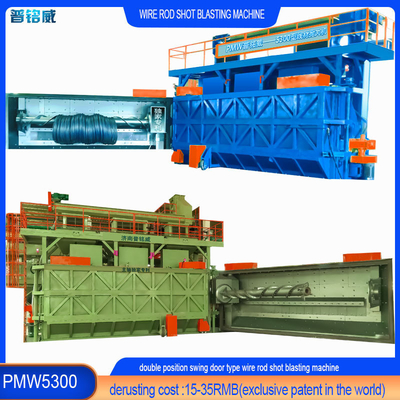 Aanpassing Laag geluid Groene kleur PLC-besturing Draadstaaf spoel Shot Blasting Machine