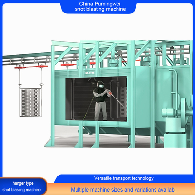 Hoog continue pass through rail spinner hanger shot blasting machine met haakjes