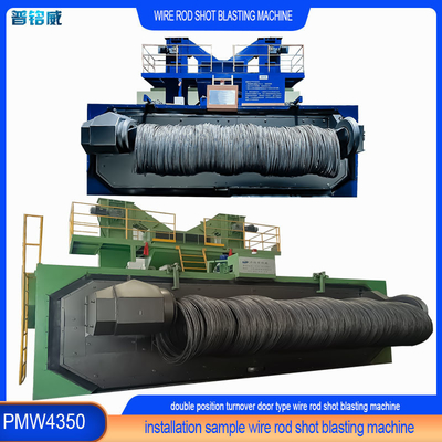 Dual Position Wire Rod Coil Shot Blasting Machine met 30kw/Set Impeller Head Power