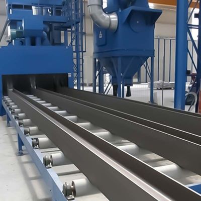 Speciale schotblaasmachine voor staalbuizen van het type rolconveyor gele en blauwe kleur