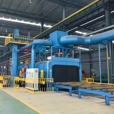 Speciale schotblaasmachine voor staalbuizen van het type rolconveyor gele en blauwe kleur