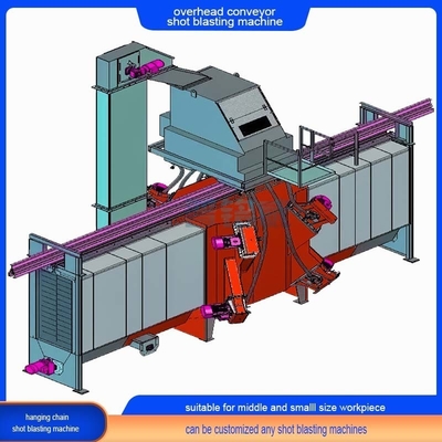 Overhead Monorail Hook Continuous Pass Through Conveyor Shot Blasting Machine met één