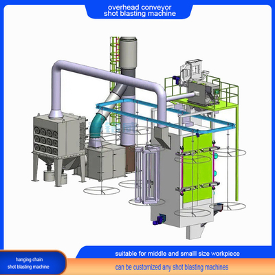 Elektrische overhead monorail hanger shot blasting reinigingsmachine met meerdere haakjes