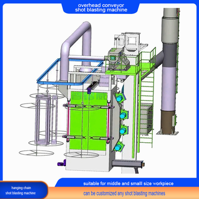 Elektrische overhead monorail hanger shot blasting reinigingsmachine met meerdere haakjes