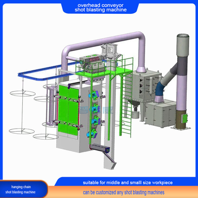 Elektrische overhead monorail hanger shot blasting reinigingsmachine met meerdere haakjes