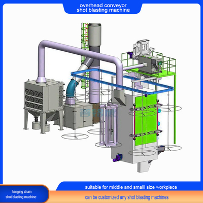 Q-serie Continuous Overhead Chain Conveyor Shot Blasting Machine voor kleine voorwerpen