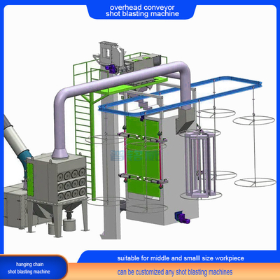 Q-serie Continuous Overhead Chain Conveyor Shot Blasting Machine voor kleine voorwerpen