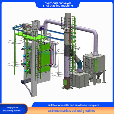 Q-serie Continuous Overhead Chain Conveyor Shot Blasting Machine voor kleine voorwerpen