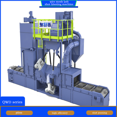 Geel en blauw draadgordelbandconveyor Shot Blasting Machine voor het ontkalken van het werkstuk