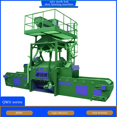 Geel en blauw draadgordelbandconveyor Shot Blasting Machine voor het ontkalken van het werkstuk