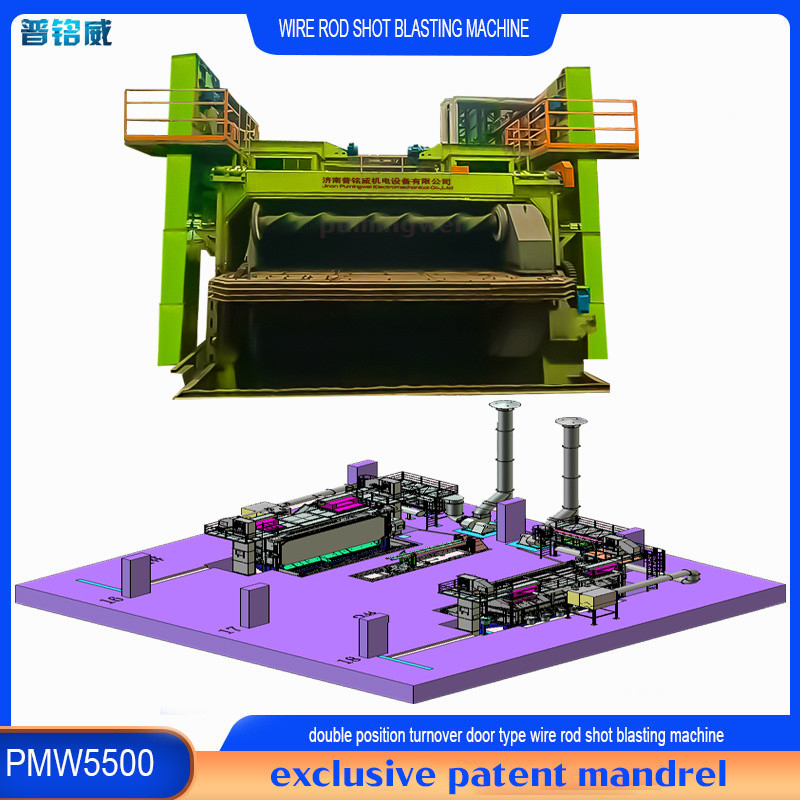 Dual Direction Mandrel Rod Coil Shot Blasting Machine met 30kw/Set Impeller Head Power