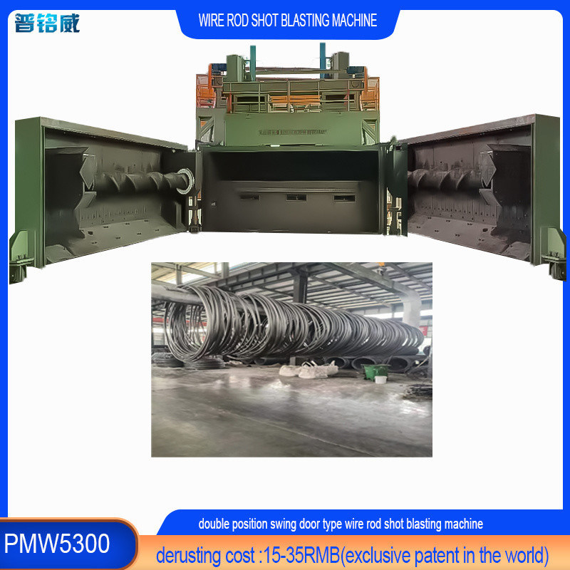 Hoog zuiverheidsdraadstaaf spoel Shot Blasting Reiniging Machine in groene kleur Chamber Shell