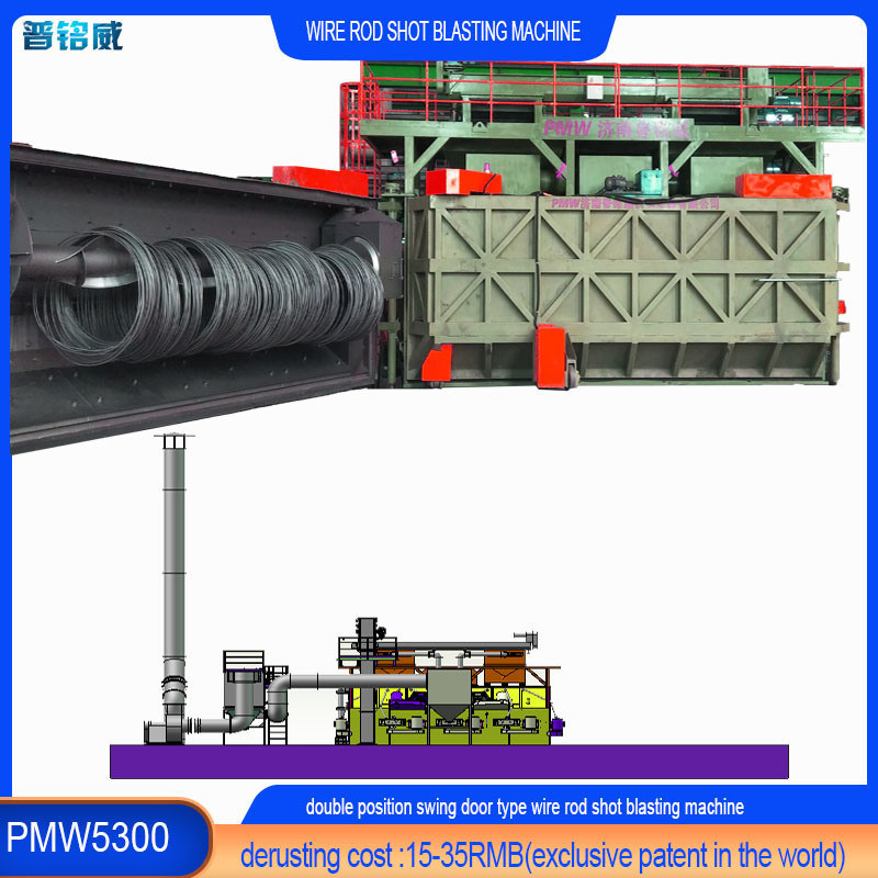 Hoog zuiverheidsniveau Supergrote draadstaaf spoel Shot Blasting Machine met maximaal 3180 kg/min