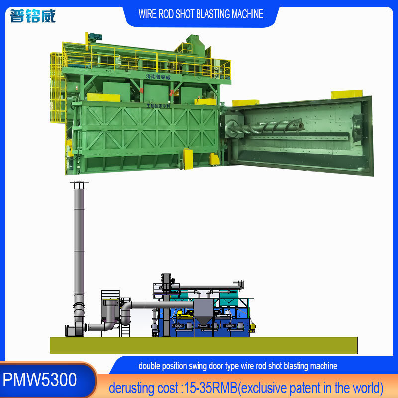 Twee kleuren draadstaaf spoel Shot Blasting Machine voor draad oppervlak Derusting bij Pumingwei