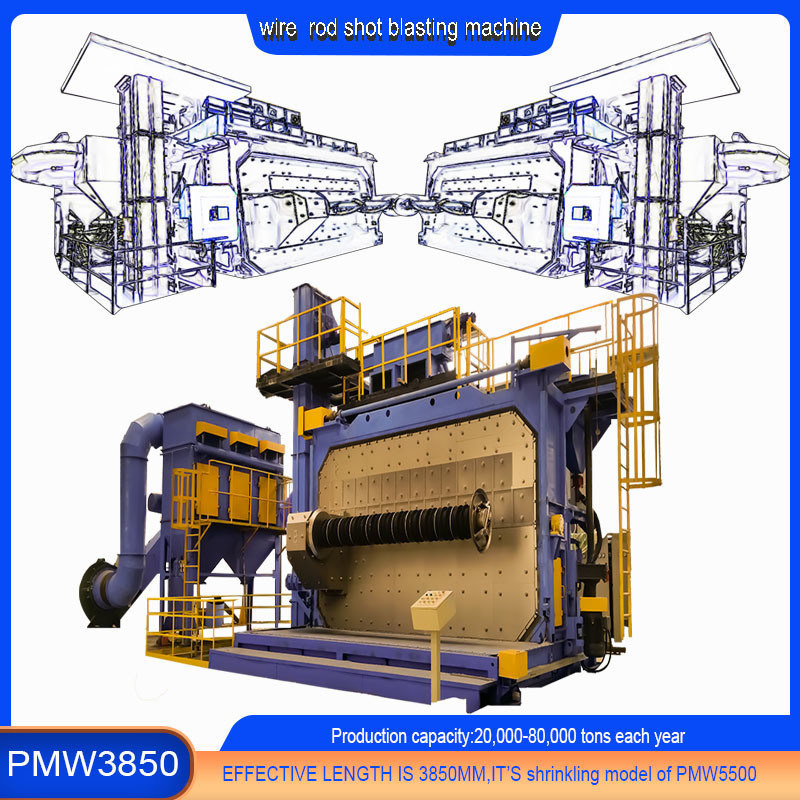 Rustproof Frequency Control Draadstaaf Spiraal Shot Blasting Machine PMW3850 10-20 R/Min