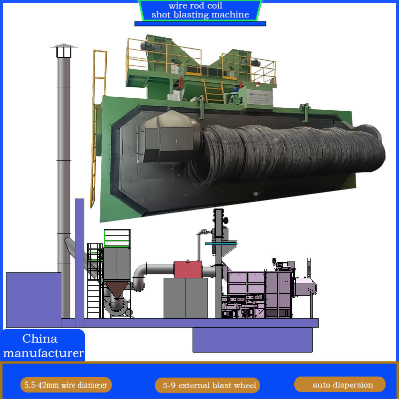 Draadverlies 0,2-0,3% Eendeur Twee Schroef Mandrel Operatie Rod Coil Shot Blasting Machine