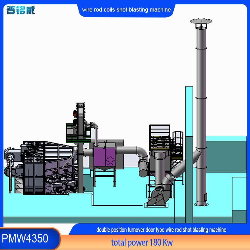 Dual Position Wire Rod Coil Shot Blasting Machine met 30kw/Set Impeller Head Power