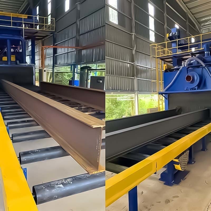 Gele en blauwe staal I-balk schoonmaakapparatuur Roltransporteur Shot Blasting Machine