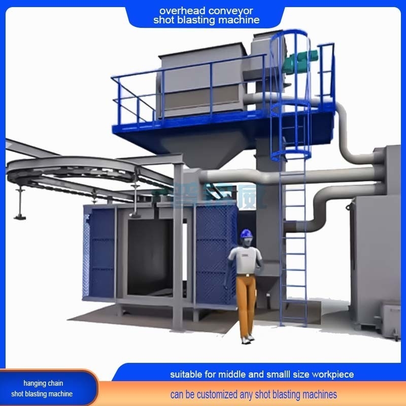 Critische reiniging Overhead Conveyor Shot Blasting Machine voor grote productievolumes