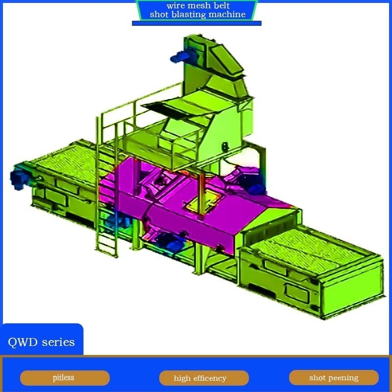 Geel en blauw draadgordelbandconveyor Shot Blasting Machine met specifiek ontwerp