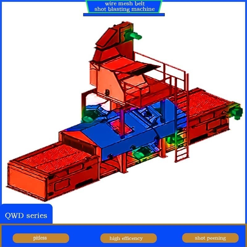 Geel en blauw draadgordelbandconveyor Shot Blasting Machine voor het verwijderen van warmte schaal