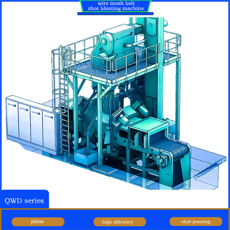 4 Blast Wheel Wire Mesh Belt Shot Blasting Machine voor gieterij Rest Eliminatie