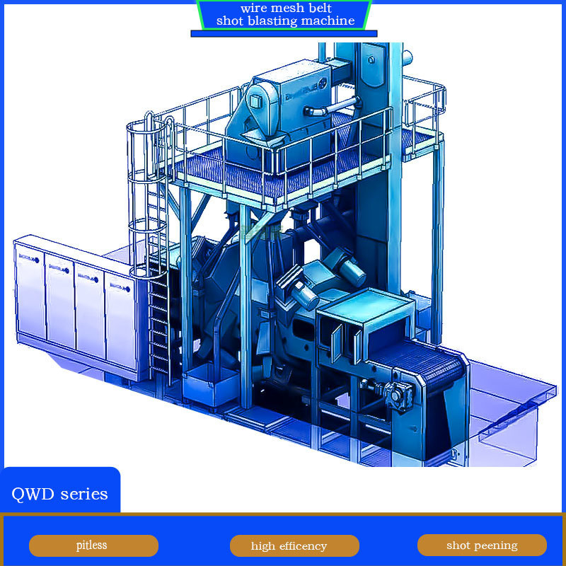 Autocomponenten Crawler Abrator Geel en blauw draadnet Gordel Shot Blasting Machine