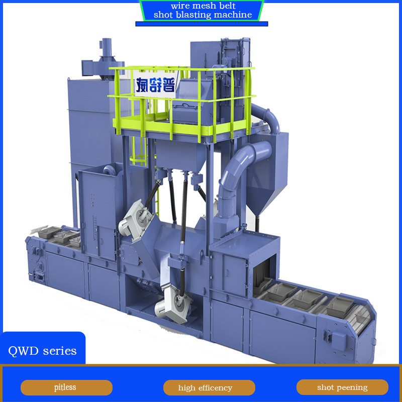 Geel en blauw draadgordelbandconveyor Shot Blasting Machine voor het ontkalken van het werkstuk